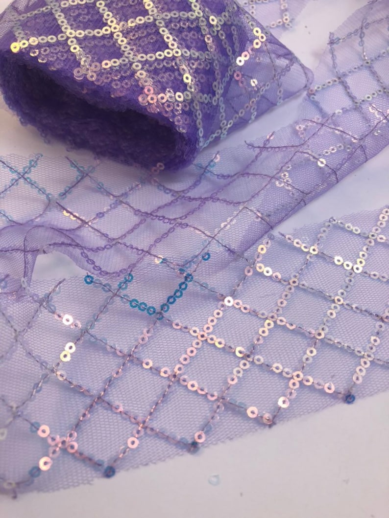 Tulle Ribbon Purple sequins Tulle Ribbon Sparkles Purple Glitter Tulle Purple Tulle