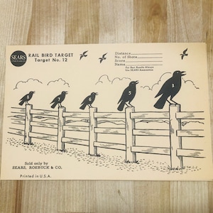 Vintage J.C. Higgins Sears Roebuck Rail Bird Target No. 12 shooting Paper c. 1940s collectible wall art