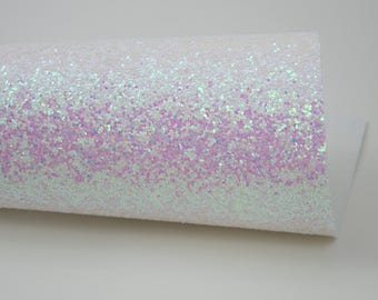 Opalescent Shimmer Glitter Fabric Sheet leatherette  chunky 8 x 11 DIY, A4 glitter sheet, crystal white