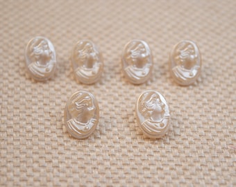 Lot of 6 Vintage Glass Shank Buttons Pearlized Cameo Mad in Occupied Japan Sewing Oval Pearl