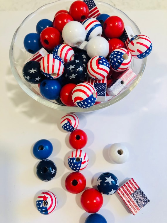 Patriotic Fourth of July American Flag Wood Beads DIY Garland Etsy