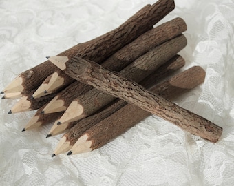 Twig Pencil, Rustic Tree branch pencil, Pencil Party Favor, Rustic Wedding Decor, Natural Carved Pencil, Set of 5