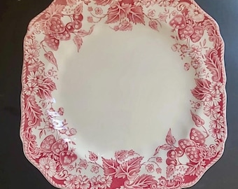 Vintage Johnson Brothers Strawberry Fair Square Lunch luncheon Red transfer ware