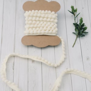 Ivory Cream mini pom pom garland, pom pom trim, ivory soft ball trim, gift wrapping ribbon, baby nursery garland sewing trim
