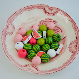 Spring Summer Watermelon wood beads DIY Garland set of 15 pink red crafts camp