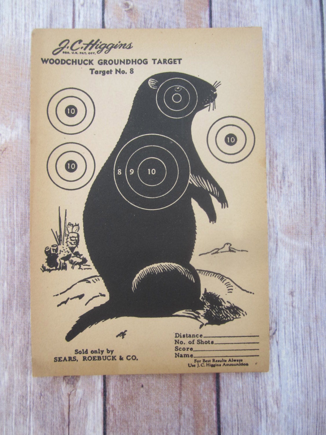 vintage j.c. higgins groundhog woodchuck target no. 8 shooting paper c. 1940s collectible wall art sears roebuck