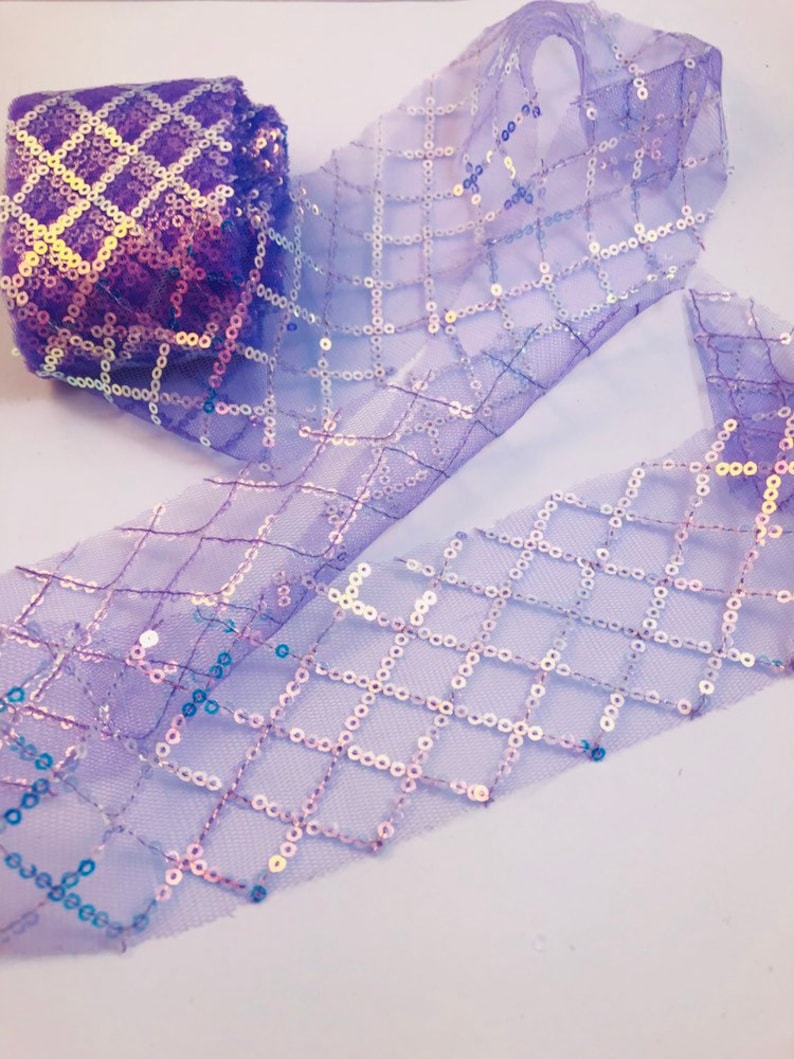 Tulle Ribbon Purple sequins Tulle Ribbon Sparkles Purple Glitter Tulle Purple Tulle