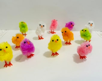 Mini chenille Easter chicks pink yellow green purple crafts decor