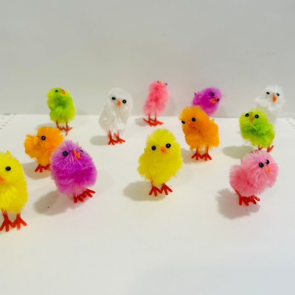 Mini chenille Easter chicks pink yellow green purple crafts decor