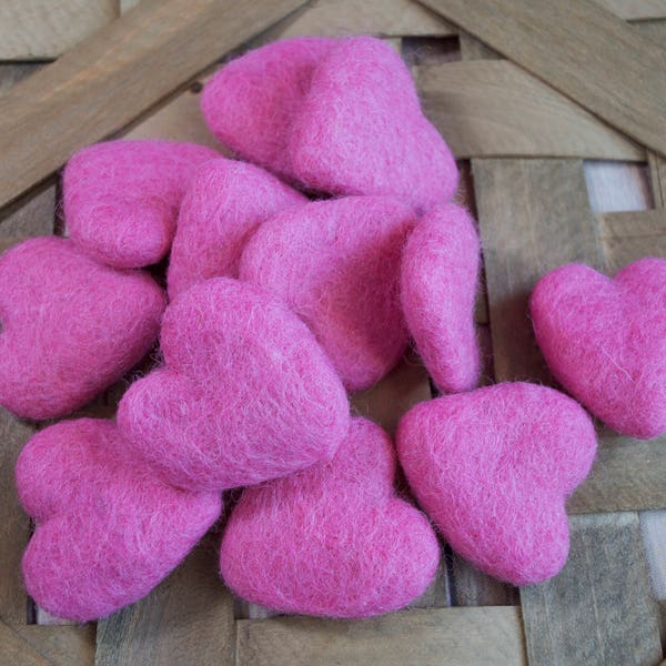 Candy Pink Felted Wool Heart, Wool Felt Heart beads, Pink Wool Heart, Valentines Crafts,  Needle Felted Heart, Heart Garland