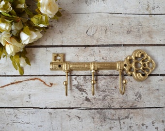 Wall Hook Skeleton Key Victorian Gothic Cast Iron Shabby Kitchen Dining room towel rack apron Gold