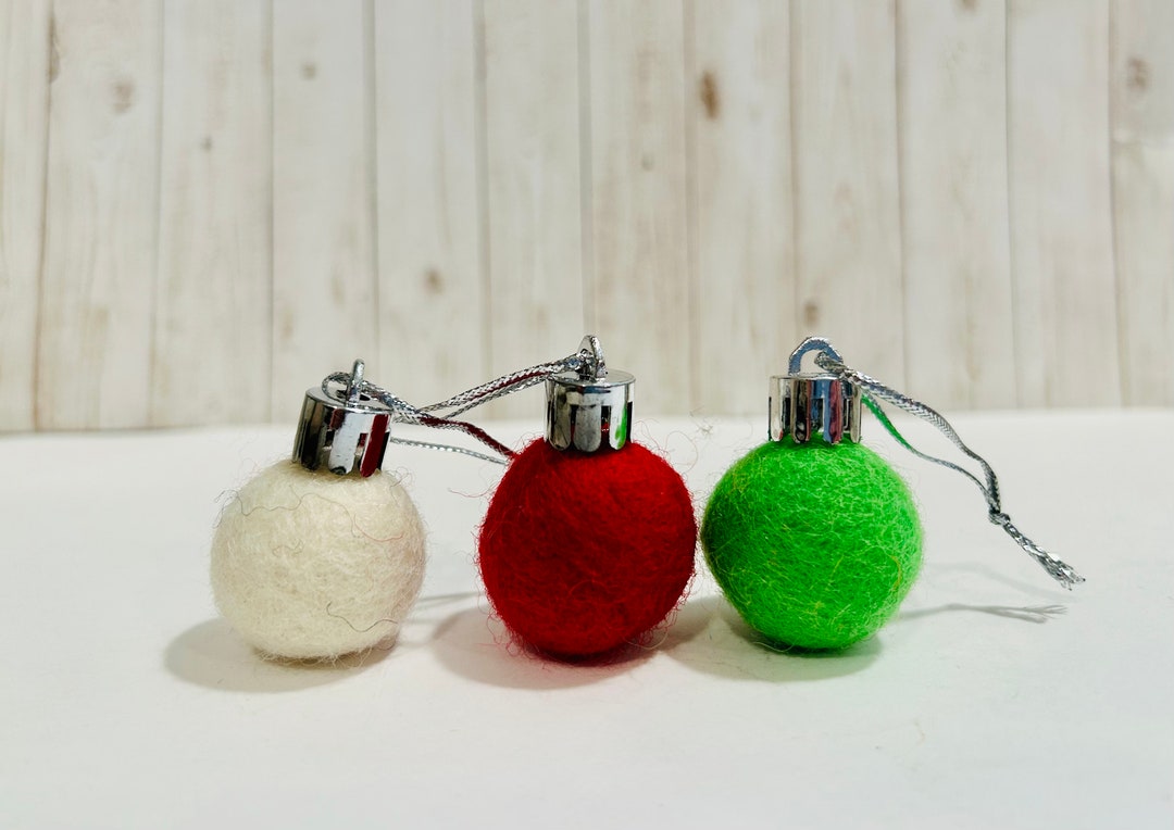Wool Felt Ball Christmas Ornaments Mini Red Green Ivory Set of Etsy