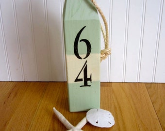 Nautical Wood Buoy Cream Green Mint  House Number address