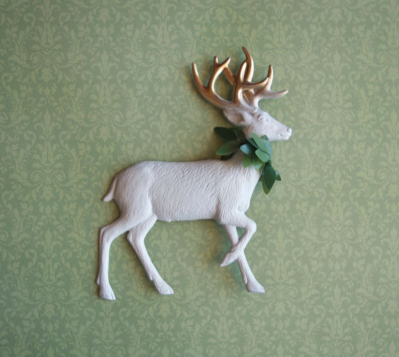 Metal Reindeer Ornament White Deer Gold Image 0