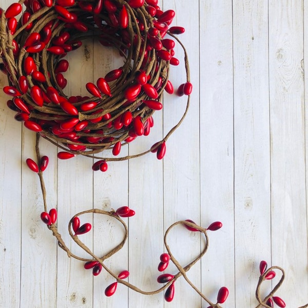 Red Berry Wired Garland 1 yard 3 feet Fall Autumn wreath Christmas dollhouse decoration holiday