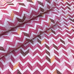 Magenta Chevron Fabric Backed Fabric glitter Sheet Leatherette 8 x 11 DIY, A4, Hair bow, Arrow print, Vinyl fabric sheet, Faux Leather