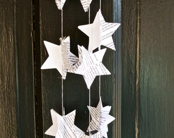 6' Paper Garland Book Page Stars 3 D, Holiday Garland, Paper Garland, Nursery Garland, Wedding Garland, Wedding Decoration