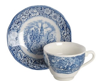 Staffordshire Liberty Blue Cup and Saucer Old North Church