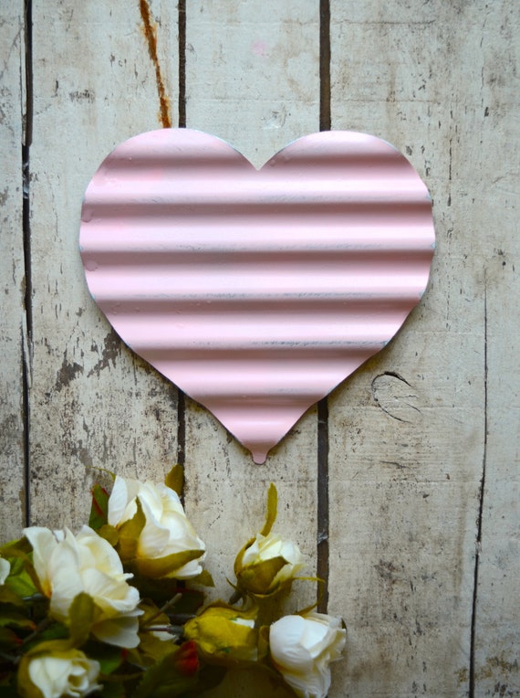 Pink Corrugated Heart, Wall Heart, Hanging pink heart, Valentines Day Heart  decor, Pink metal heart, Nursery Decor
