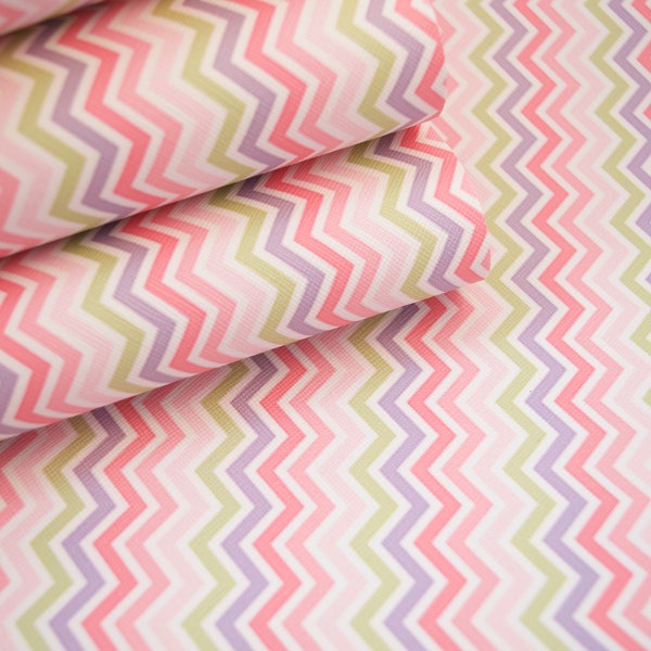 Rainbow Chevron Fabric Backed Fabric Sheet Leatherette 8 x 11 DIY, A4, DIY Hair bow, Fabric sheet, Vinyl fabric sheet, Faux Leather Pink