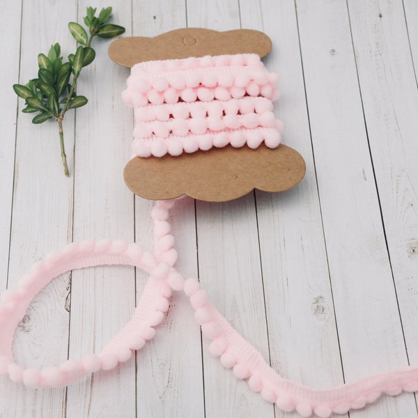 Baby pale pink mini pom pom garland, pom pom trim, pink soft ball trim, gift wrapping ribbon, baby nursery garland sewing trim