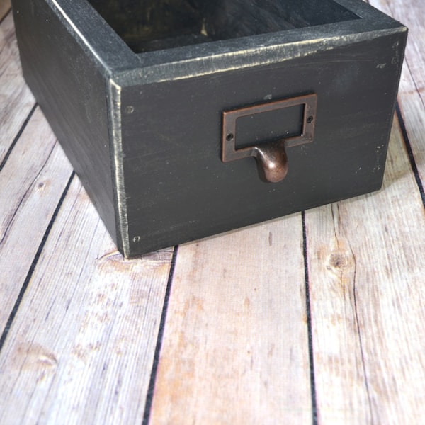 Library drawer -  card catalog drawer -  wood storage box - black filing drawer - Vintage Inspired, black wood box, black storage box