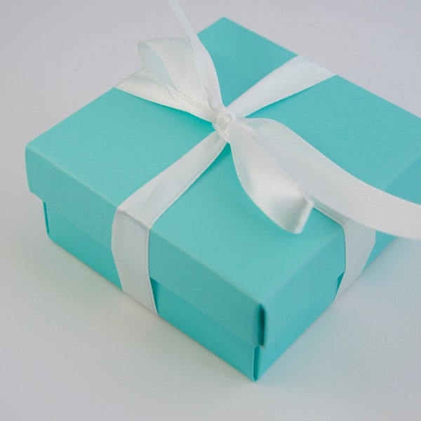 Robins Egg Blue gift favor Box white satin ribbon party bridal wedding baby shower jewelry turquoise teal set of 5