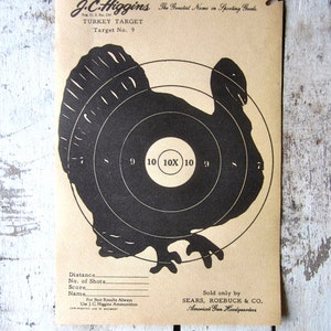 Vintage J.C. Higgins Turkey  Target No. 9 shooting Paper c. 1940s collectible wall art Sears Roebuck