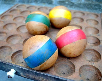 Classic Style wood croquet ball set hand painted 4 primary colors striped