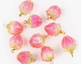 Strawberry bead charm resin rose bud jewelry necklace bracelet fruit red pink