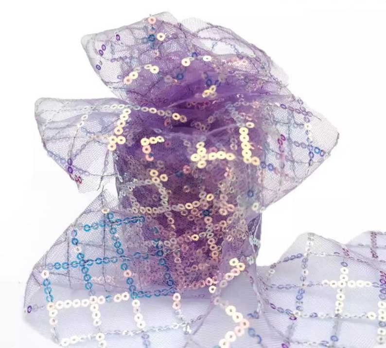 Tulle Ribbon Purple sequins Tulle Ribbon Sparkles Purple Glitter Tulle Purple Tulle