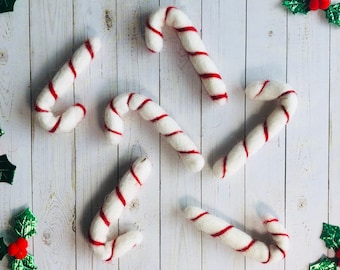 Felt Candy Canes, Felt Mints, Felted Candy, Peppermint Candy, Felt candy, Felt garland Red, Crimson