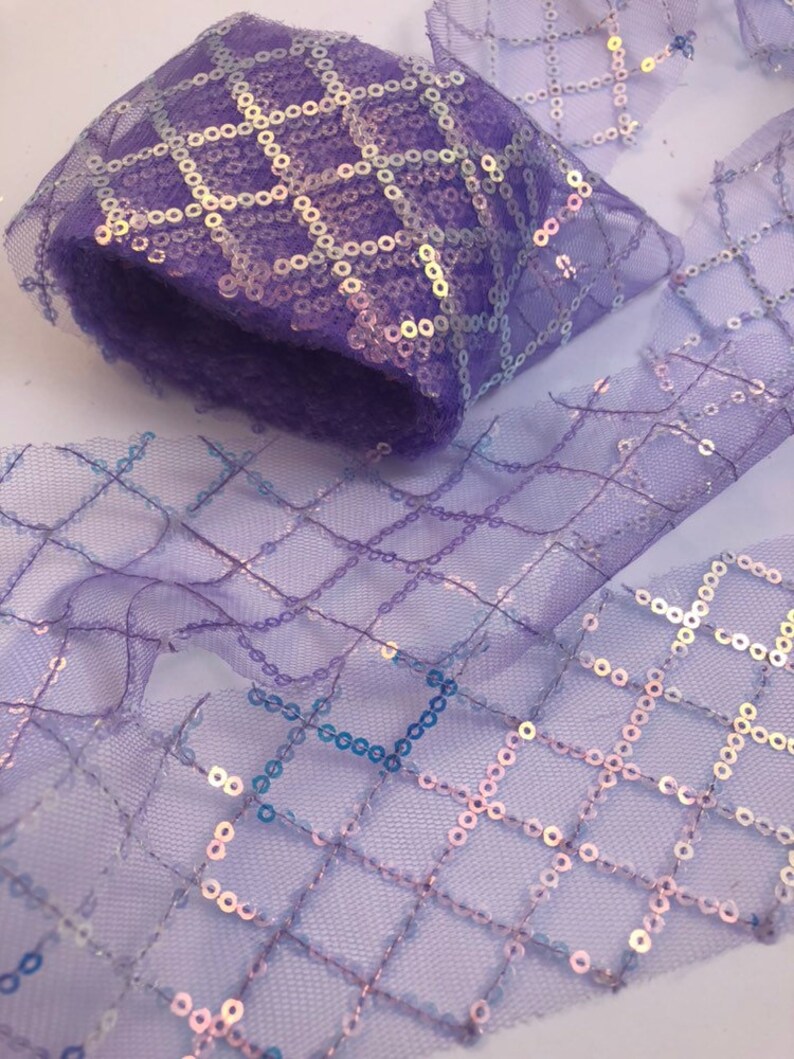 Tulle Ribbon Purple sequins Tulle Ribbon Sparkles Purple Glitter Tulle Purple Tulle