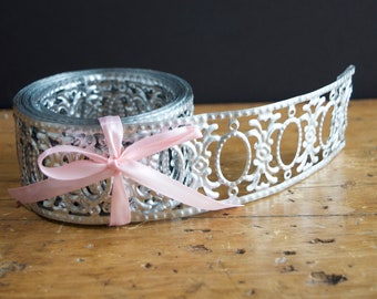 Stamped Zinc Metal Ribbon Trim Oval Frame Vintage Style 1 yard Garland Embossed By the Yard