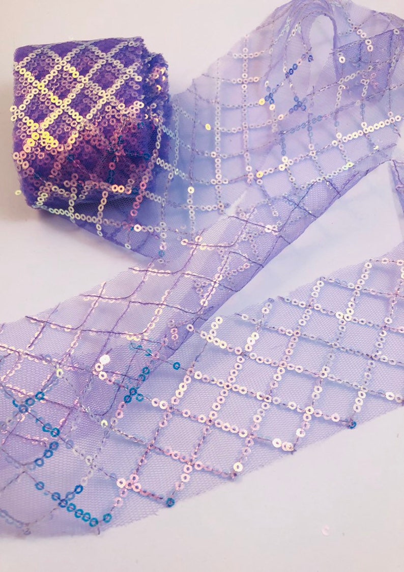 Tulle Ribbon Purple sequins Tulle Ribbon Sparkles Purple Glitter Tulle Purple Tulle