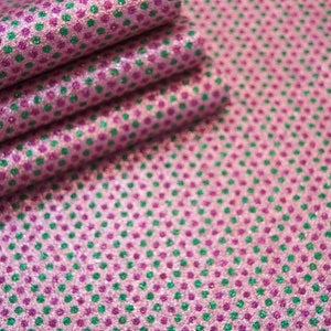 Pink Green Polka Dot Glitter Fabric Sheet leatherette chunky 8 x 11 DIY, A4 glitter sheet  Hair Bows Magenta Preppy