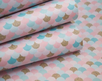 Pink Blue Gold Mermaid Scales Fabric Sheet leatherette 8 x 11 DIY, A4, DIY Hair bow, Fabric sheet, Vinyl fabric sheet, Mermaid fabric