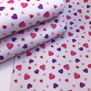 Valentine&#39;s Day hearts red Pink Fabric Backed Fabric Sheet Leatherette 7 x 11 DIY, A4, Hair bow, Fabric sheet, Vinyl fabric sheet, Faux Leat