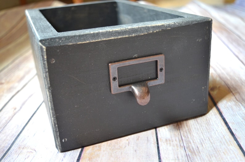 Library Card Filing Box Library Drawer - Card Catalog Drawer - Wood Storage Box - Black Filing ...