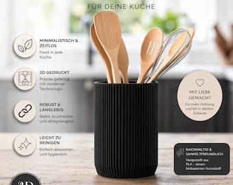 Moderner Küchenhalter gerippt | Küchen Organizer | Utensilienhalter Küche | 3D Druck Halter | Minimalistische Küchendeko | Geschenk Küche