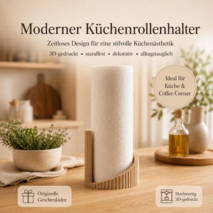 Moderner Küchenrollenhalter | Küchenpapier Halter 3D gedruckt | Deko Küchenrollenständer | Coffee Corner Deko | Geschenk Küche