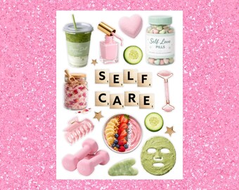 Self Care Sticker Sheet for Junk Journal, Self Love Sticker, Fitness Sticker, Scrapbook Sticker, Planner Sticker, Pen Pal Sticker