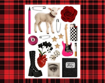 Punk Sticker Sheet for Junk Journal, Gift for Emo Sticker, Scrapbook Sticker, Cute Planner Sticker, Gothic Sticker, Pen Pal Sticker