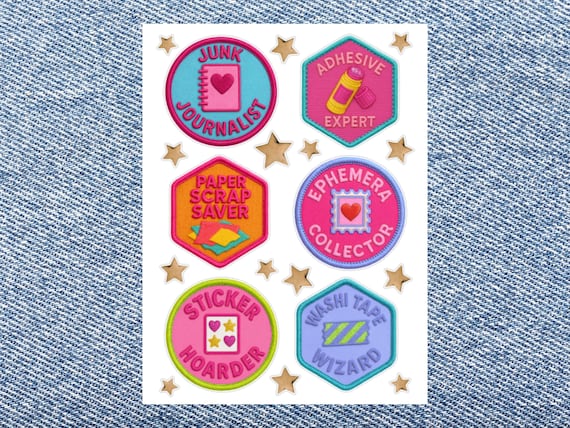 Merit Badge Sticker Sheet for Junk Journal, Gift for Crafty Girl, Scrapbook Sticker, Cute Planner Sticker, Girl Scout Sticker, Pen Pal Gift