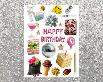 Birthday Sticker Sheet for Junk Journal, Scrapbook Sticker, Cute Sticker for Planner, Collage Sticker Sheet, Pen Pal 5x7 Sticker Sheet