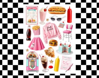 Retro Diner Sticker Sheet for Junk Journal, Gift for Crafty Girl, Scrapbook Sticker, Cute Planner Sticker, Girly Sticker, Pen Pal Sticker
