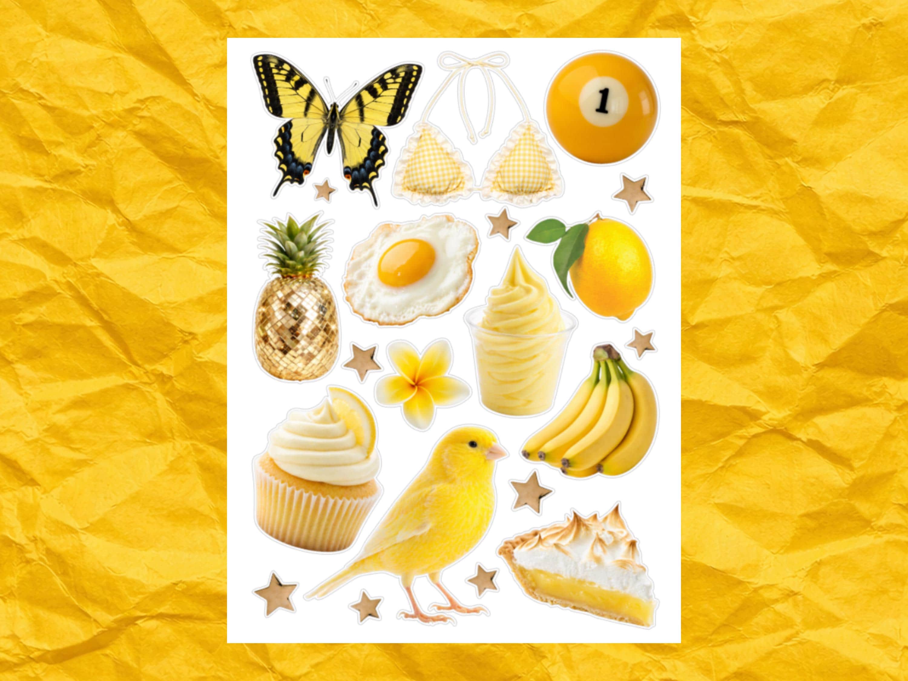 Yellow Journal Sticker Design Yellow Sticker Sheet for Junk Journal, Monochromatic Sticker Sheet ...