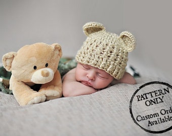 Crochet Pattern - High Country Beanie Hat With or Without Ears (Newborn to Adult) with Crochet Flower