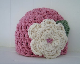 Crochet Pattern - Chunky Basic Beanie Hat (Newborn to Adult) with Crochet Flower