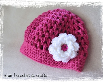 Crochet Pattern - Seabreeze Puff Stitch Hat (NB to Adult Woman) with Crochet Flower Pattern